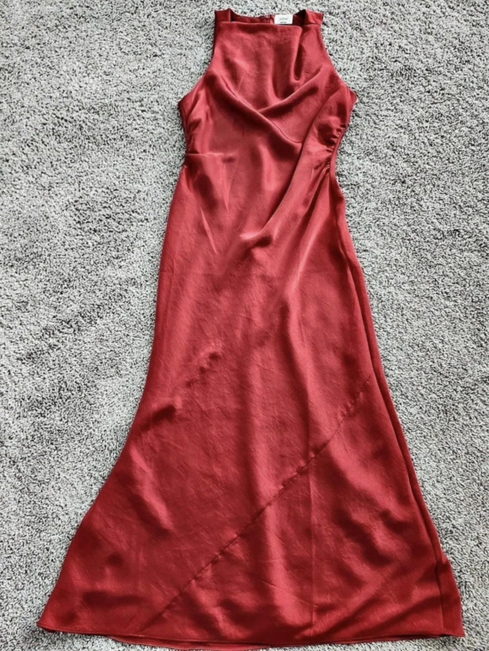 Wilfred Aritzia Draped Satin Maxi Dress in Orange Red Size 6 Like New
